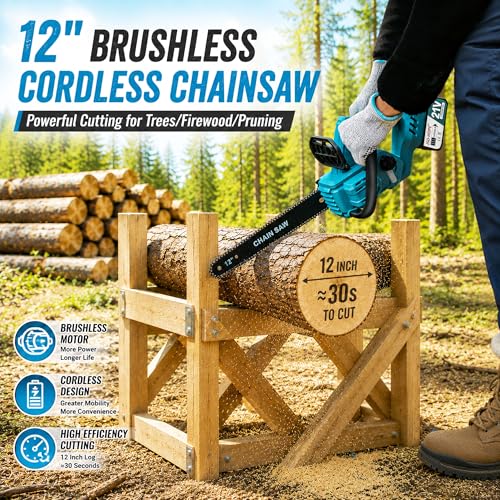 Image of 12 inch Electric Chainsaw Cordless, Battery Powered Saw with 2x4.0Ah Batteries