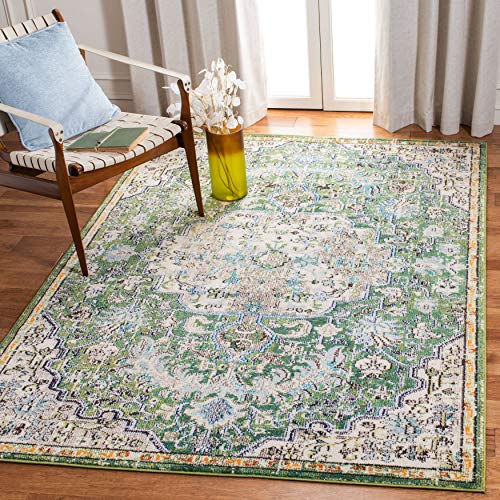 SAFAVIEH Contemporary Rug for Living Room Dining Room, Bedroom - Madison Collection, Short Pile, in Green and Turquoise, 91 X 152 cm