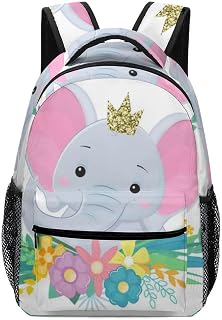 ColourLife Mochila escolar cabeça de elefante cinza com flores, bolsa para laptop, para homens, mulheres e estudantes