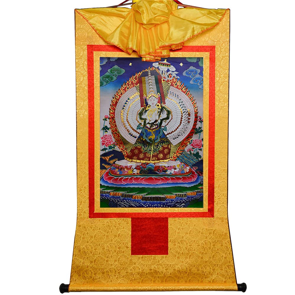 Gandhanra Thangka Tibetano - Usnisa Sitatapatra Thangka - Arazzo di Buddha a Stampa Dorata per Decorazione Zen, Meditazione, Rilassamento Spirituale e Pace