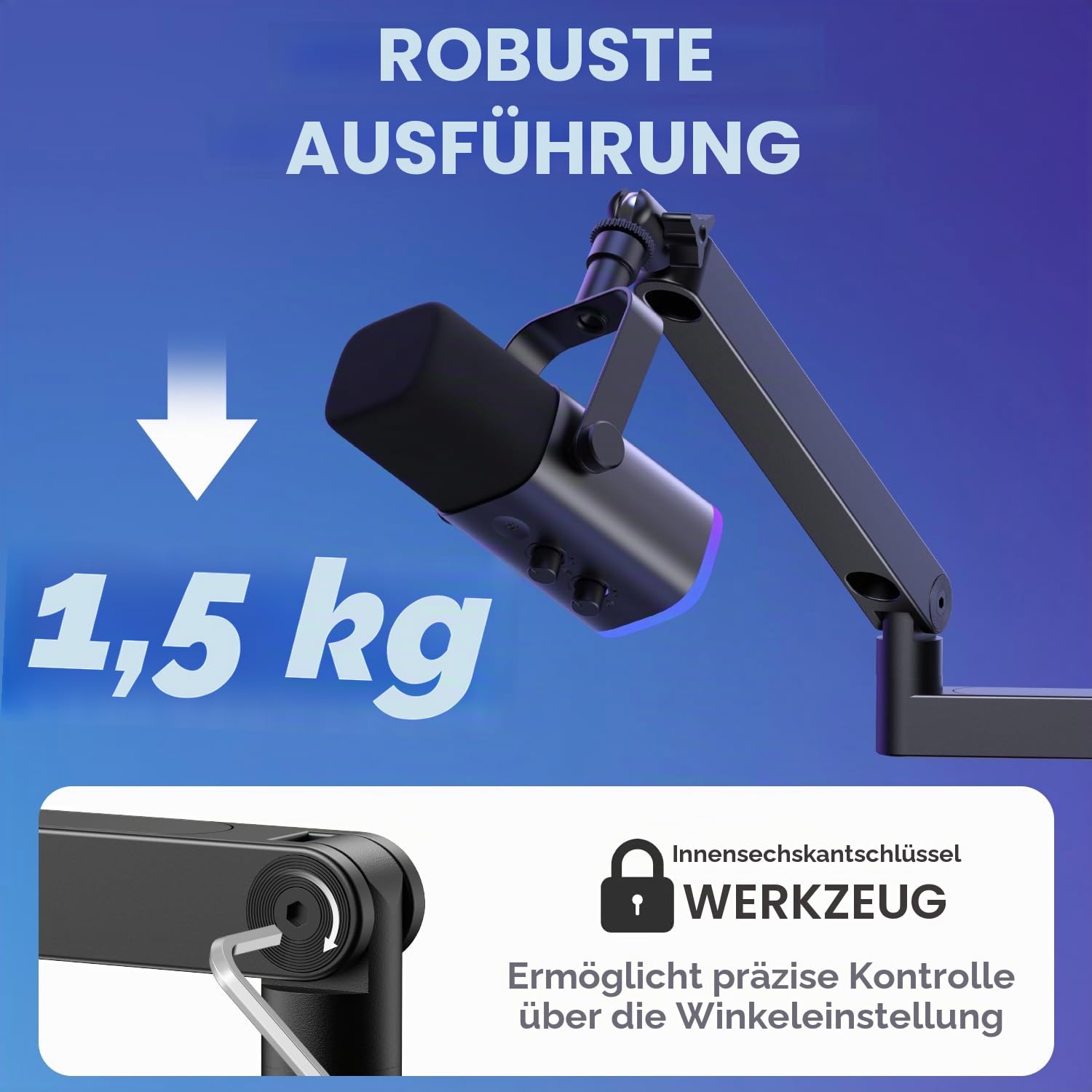 InnoGear Mikrofonständer mit niedrigem Profil, Mikrofonständer, Schreibtischhalterung, Schwarz | Für Fifine AM8 K669B Elgato Blue Yeti Shure SM58 SM7B, 1,5 kg Gewichtskapazität, vibrationsbeständig, einstellbarer Winkel