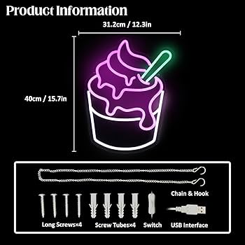 Ice Cream ネオンサイン デザート 壁掛け 店舗装飾 室内装飾 おしゃれ Amazon | アイスクリームネオンサイン アクリルボード付き USB