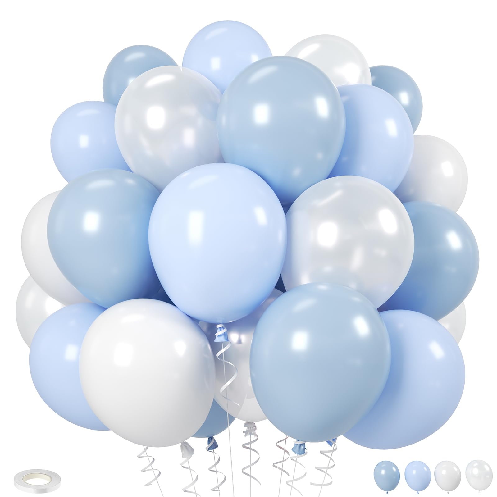 Biapian Blue and White Balloons, 12 Inch Dusty Blue White and Pearl Latex Balloon, 20 Pcs Baby Boy Balloons for Kids Birthday Party Baby Shower Wedding Decorations