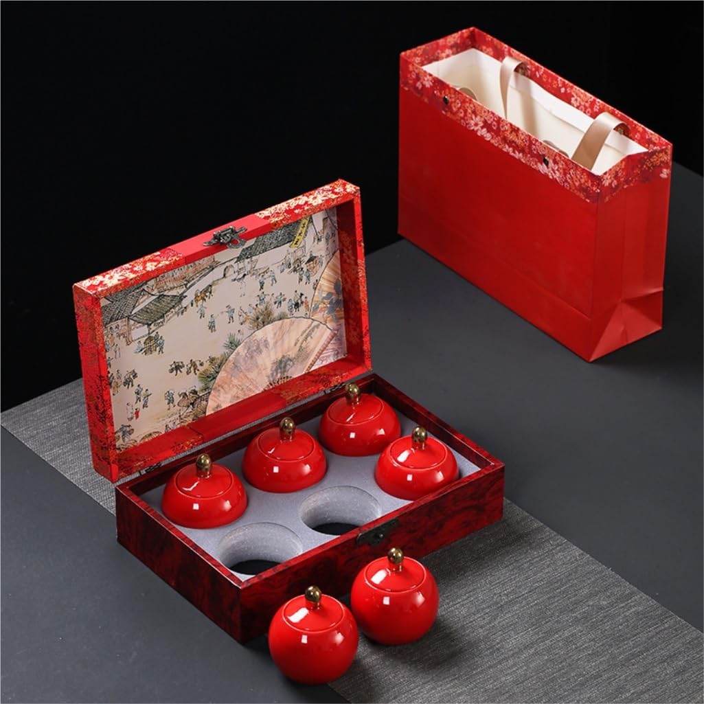 XYNSNDB Teedose, Keramik-Aufbewahrungsdosen für losen Tee, 6 kleine versiegelte Dosen, Aufbewahrungsdosen für Zuhause und Küche, chinesisches Tee-Set, sechs Dosen, Geschenkbox-Set, Teedose (B)