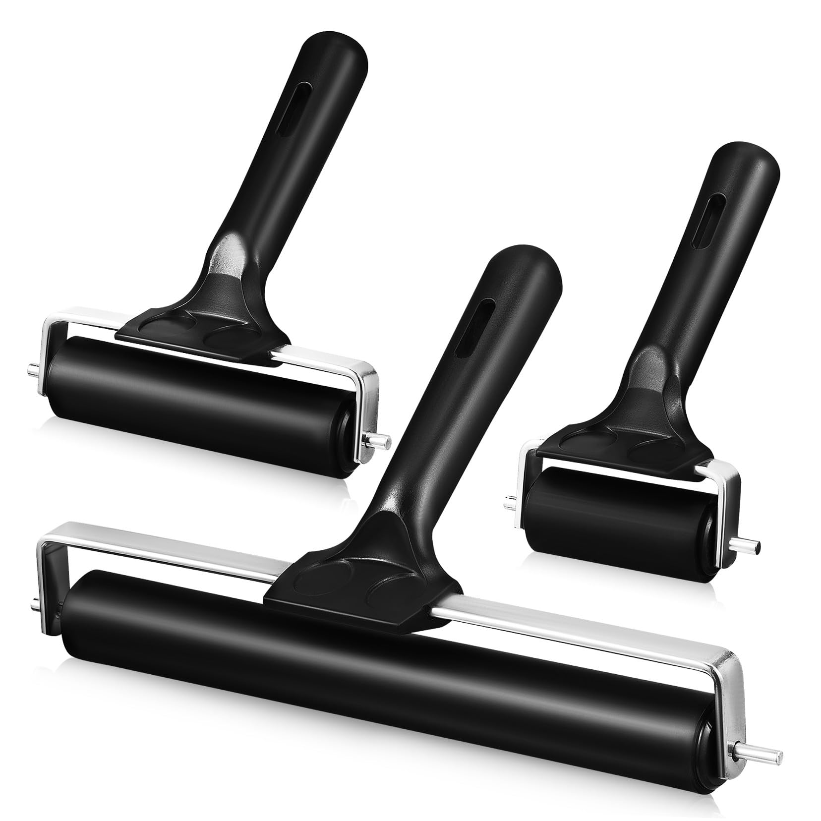 Rodillos de Impresión Reutilizables de Goma Negros, 3 Piezas | 6 Cm, 10cm y 20cm, para Printmaking y Scrapbooking, Ligeros y Fáciles de Usar