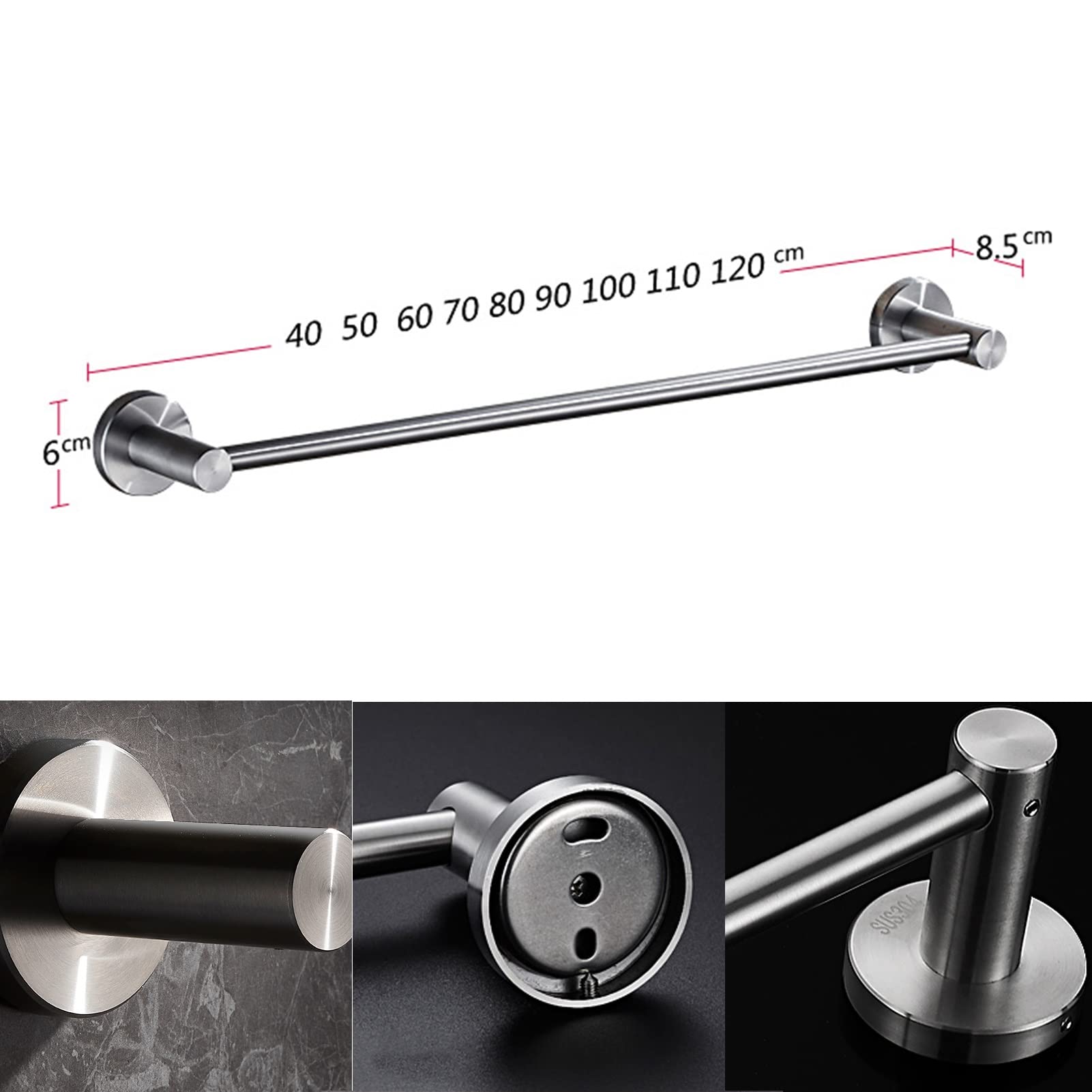Portasciugamani a Parete, Portasalviette Singolo da Bagno Portasalviette in Acciaio Inossidabile con Finitura Spazzolata 40cm~120cm Opzionale, (Dimensioni : 60cm)