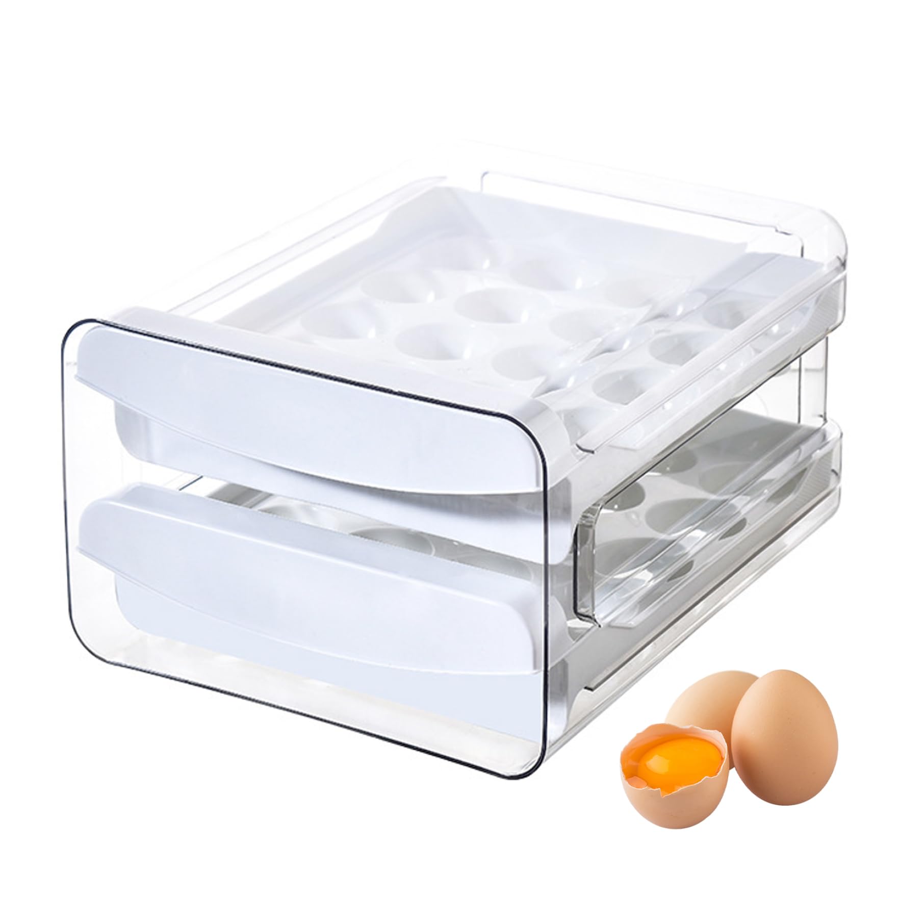 Soporte para huevos transparente que ahorra espacio con doble capa tipo cajón