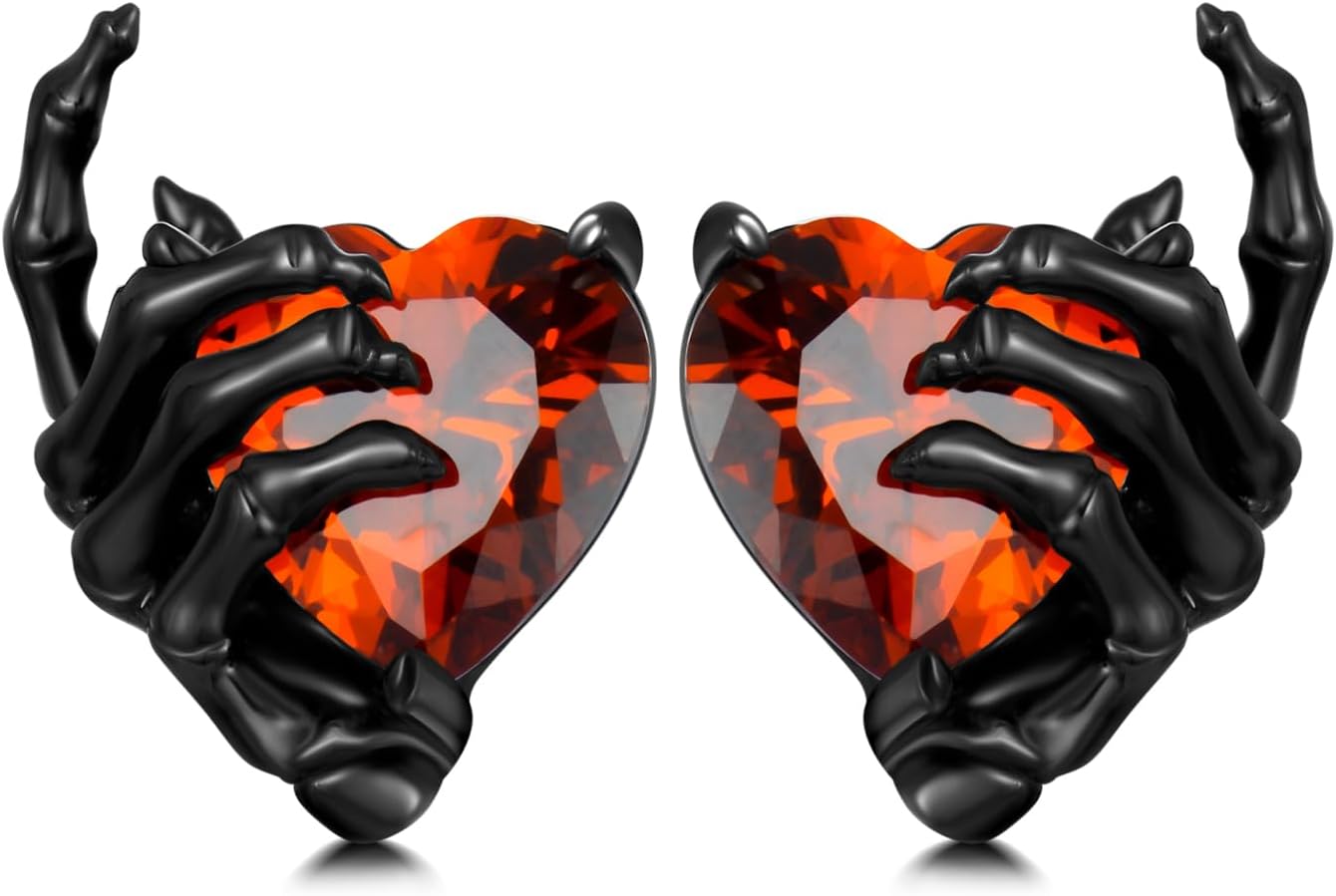 OHAYOO Skeleton Hand Earrings 925 Sterling Silver Skull Earrings Halloween Stud Earrings Gothic Jewelry Gifts for Women Men