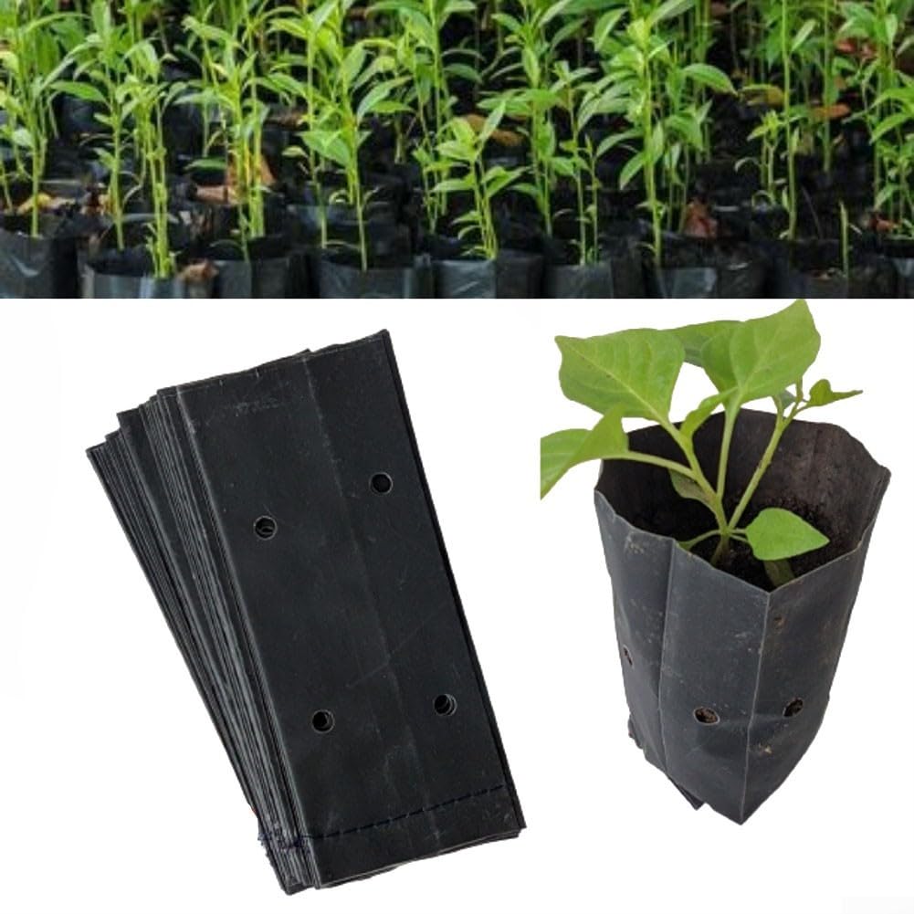Lot de 100 sacs de pépinière robustes en polyéthylène pour plantes et tomates (17 x 30 cm) - Noir