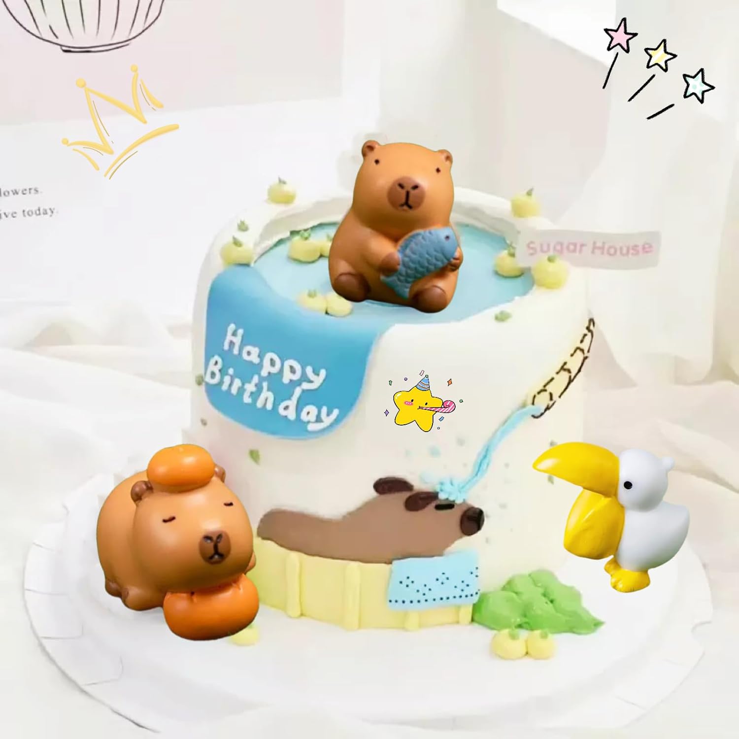 Mini Capybara Figures: 17 Pcs Tiny Resin Animals for Car Dashboard Dollhouse Decor Capybara Birthday Decorations Graduation Cake Toppers Fairy Garden & Birthday Gifts