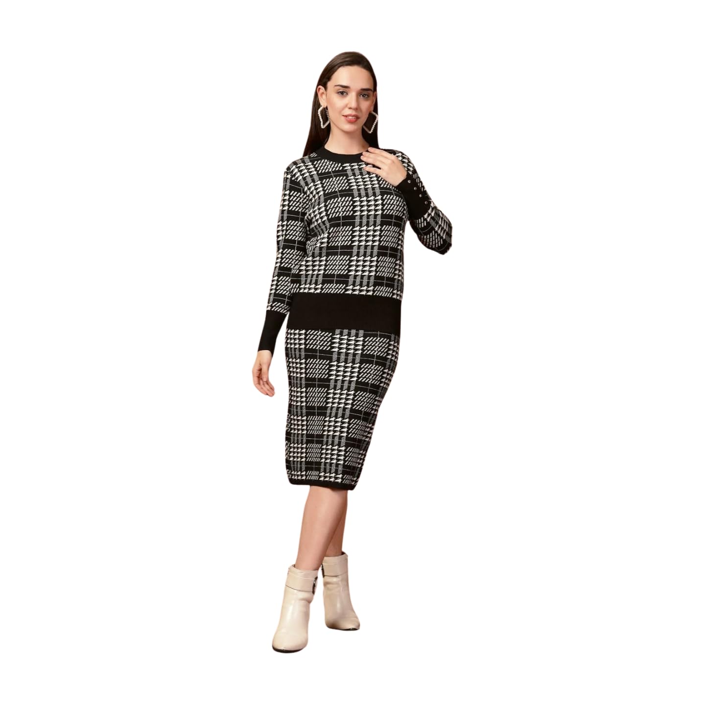 Checked Round Neck Top with Skirt Co-Ords-image-4