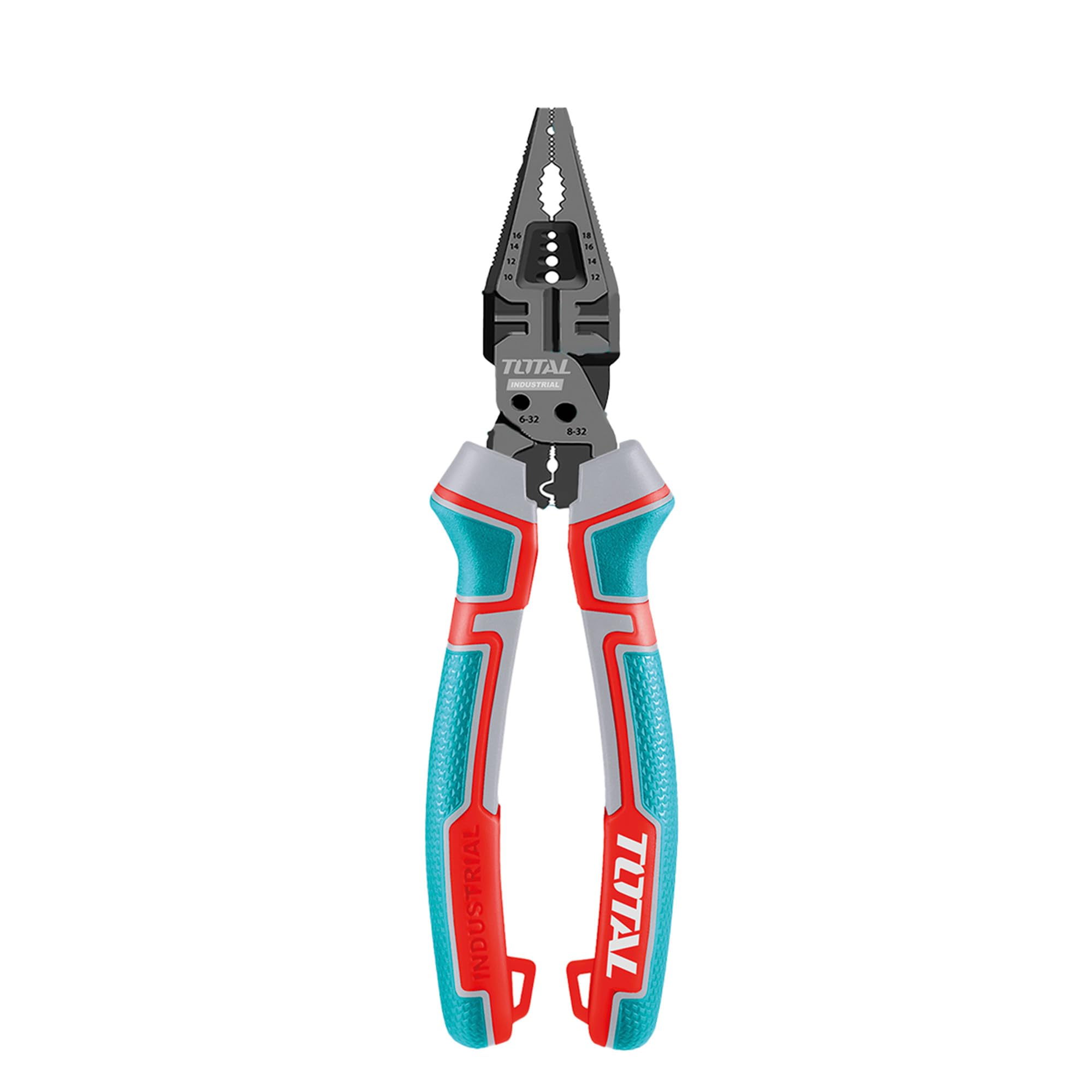 TOTAL - Pinza Multifunzionale 8 in 1 – 200 mm - Funzioni di Taglio, Sgrossatura, Fissaggio Chiodi - Acciaio Cr-V con Teflon - Manico Ergonomico Trimateriale - Forza Rinforzata