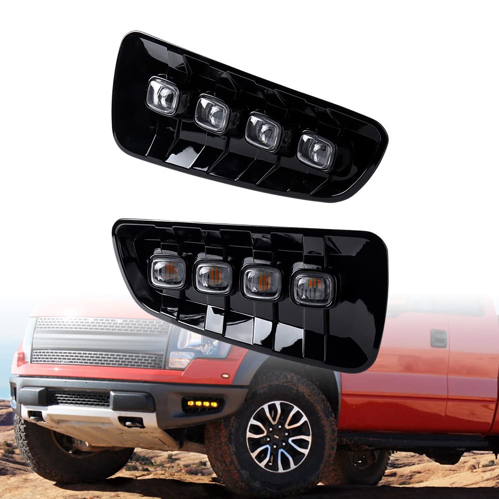 Anzios Pair Lower Bumper Fog Lamp Led DRL Lights Led DRL Amber Signal Daytime Running Light Compatible with 2009-2014 Ford F-150 Raptor Diamond White Super Bright