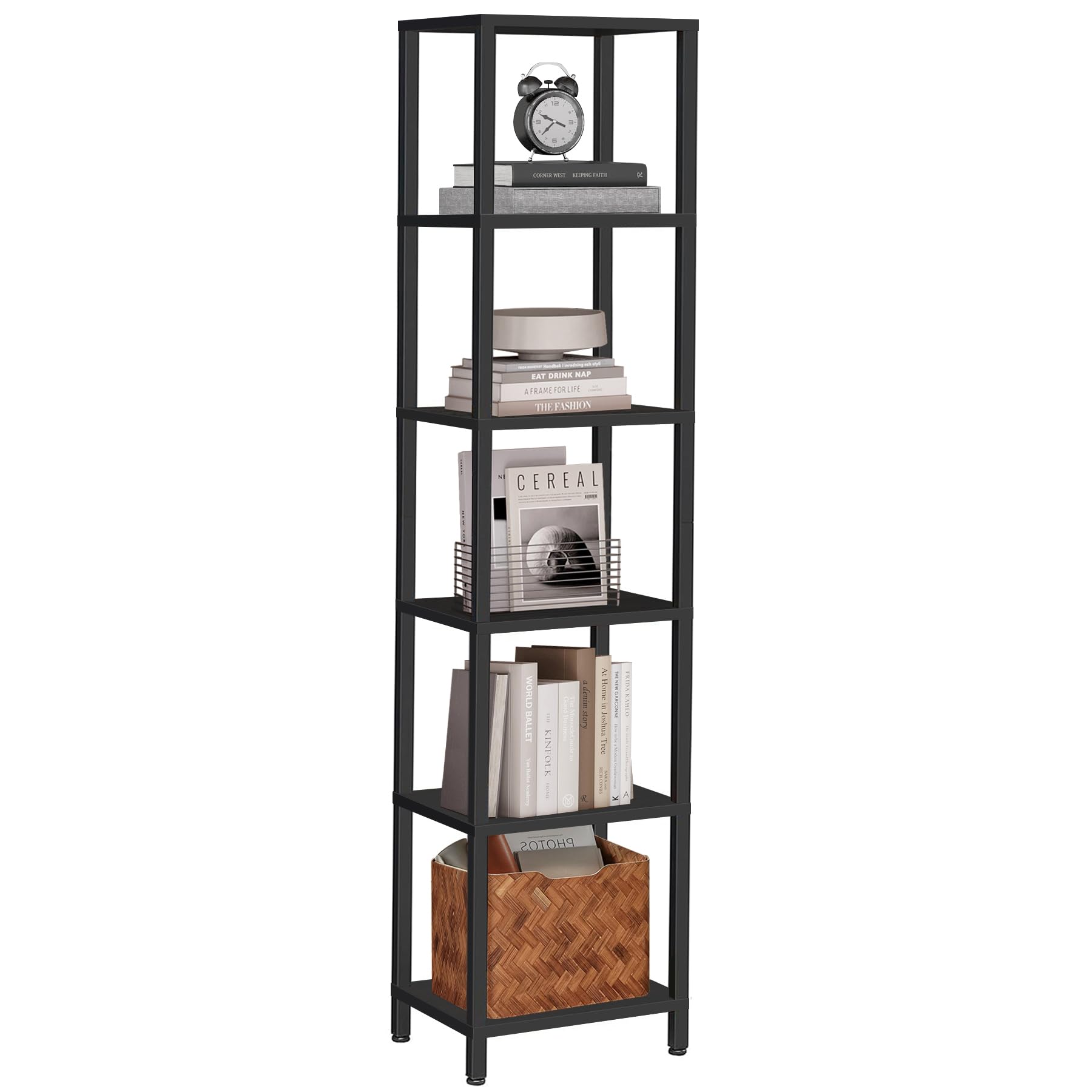 TUTOTAK Bookshelf, 6-Tier Tall Book Shelf, Narrow Bookcase for Small Space, DIY Stackable Bookshelf, for Living Room, Office, Study, Entryway, Industrial, Black BS01BK006
