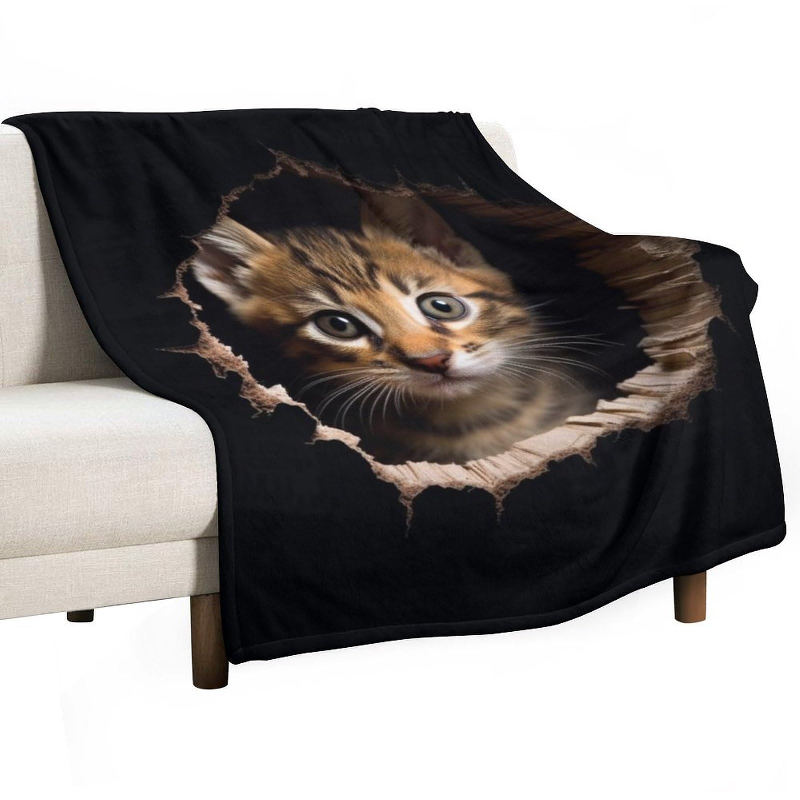 ECWECC Throw Blankets Cat Soft Blankets And Throws 3D Kitten for Children Fluffy Snugly Soft Warm Fuzzy Blanket for Bedroom Living Room Sofa Office Birthdays Valentine's Day 180x200cm