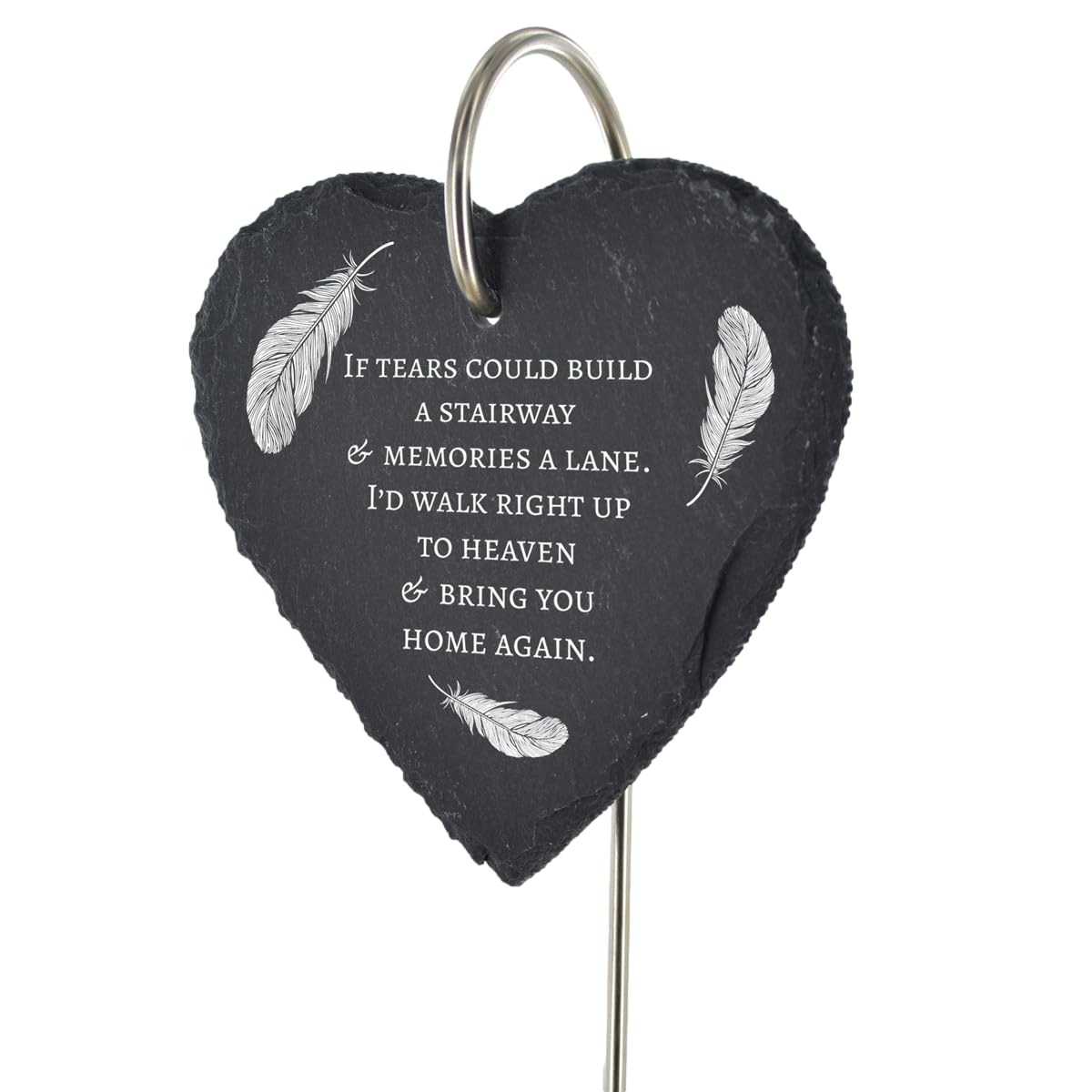 Global Designs Slate With Protective Coating & Uv Print Feather Grave Stick Marker Plaque Ornament Memorial Slate Heart If Tears Could Build A Stairway Tribute Graveside Decor 25X11cm