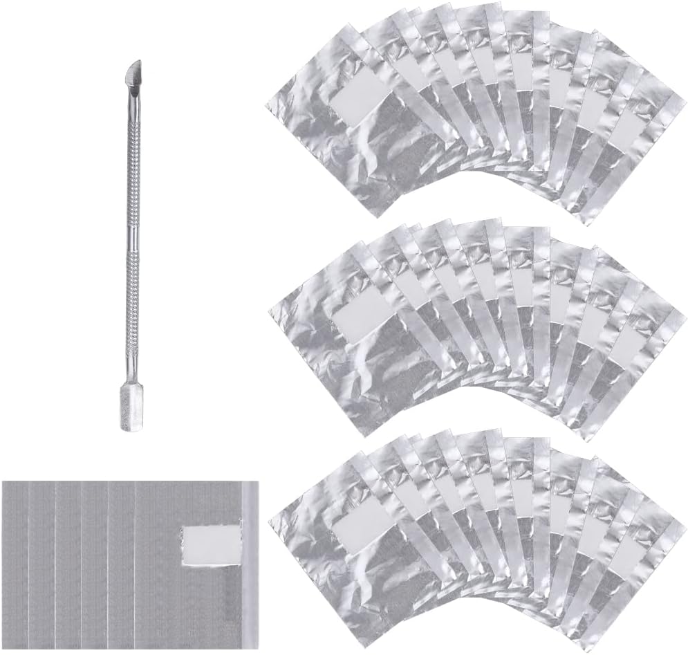 Lictin 200 Pcs Foil Nails Wraps Remover With Cuticle Pusher, Nail Art Soak Off Foil Nail Wraps With Cotton Pad For Acrylic Gel Nail Polish Removal