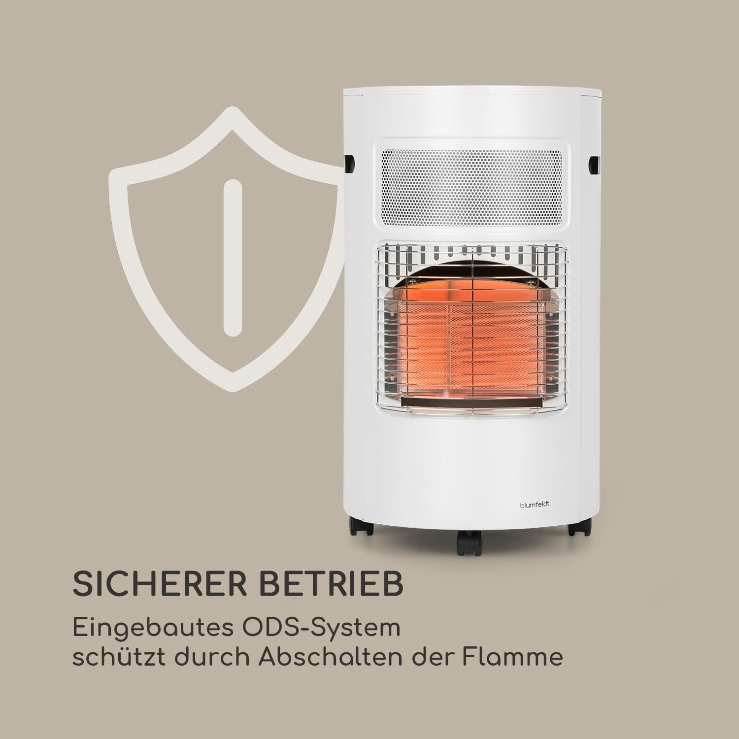 blumfeldt Bonaparte Gasheizung - Gasofen mit 3 Leistungsstufen 1600, 2600 und 4200 Watt, Katalytofen für Gasflaschentyp: 5kg bis 15kg, integrierter Piezozünder, Infrarot-Keramikbrenner, weiß