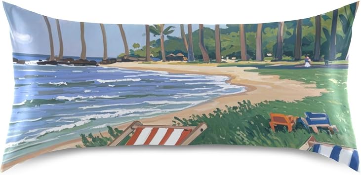 Oil Painting Summer Green Hawaiian Beach Pillow Cases King Size Pillow Cases Envelope Pillow case Cover King Size fundas para almohadas 20x40 inches