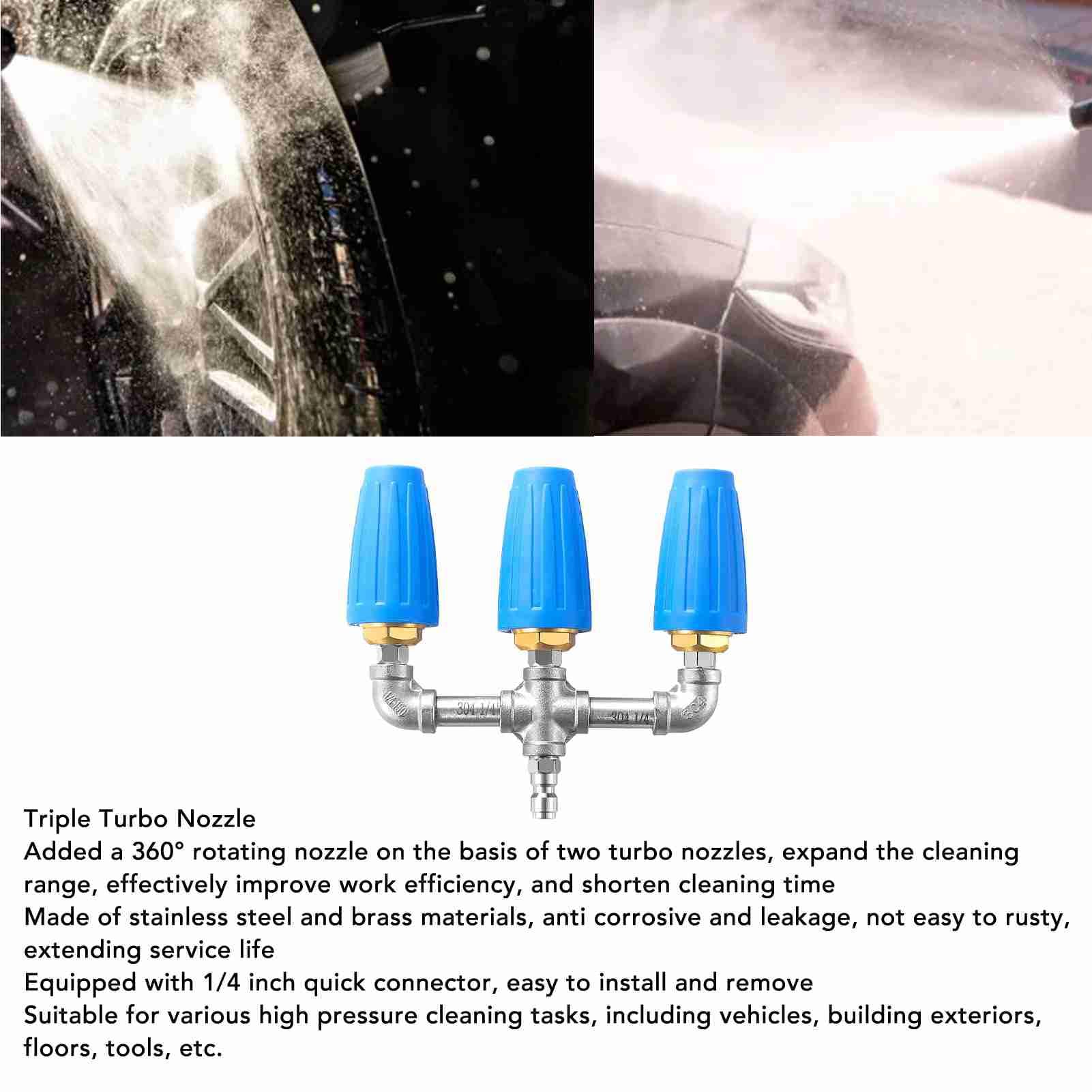 3 en 1 Lavadora de Presión de la Boquilla Turbo, 2.0 Boquilla Triple Turbo, Boquilla Giratoria de 360 ​​° con Conector Rápido de 1/4 Pulgadas, 4000 PSI, para Limpieza de Alta