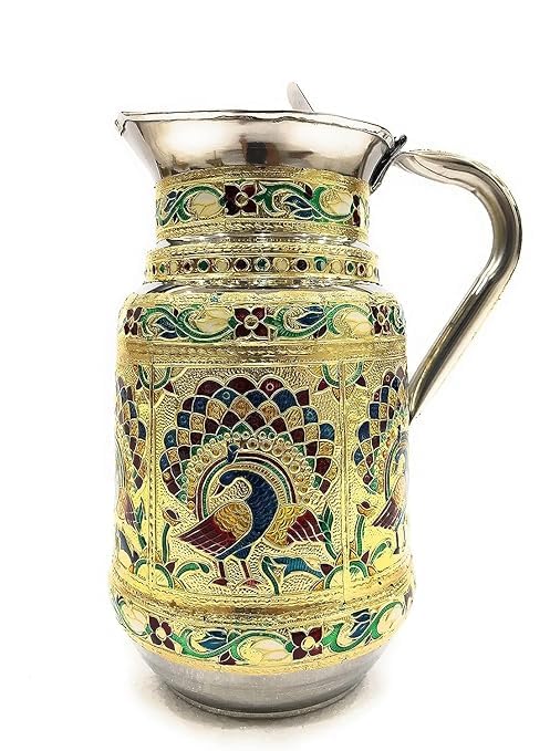 Sevemza Stainless Steel Meenakari Decorative Peacock Jug, Water Pitcher Serving Jug - 1.5 L Return Gifts