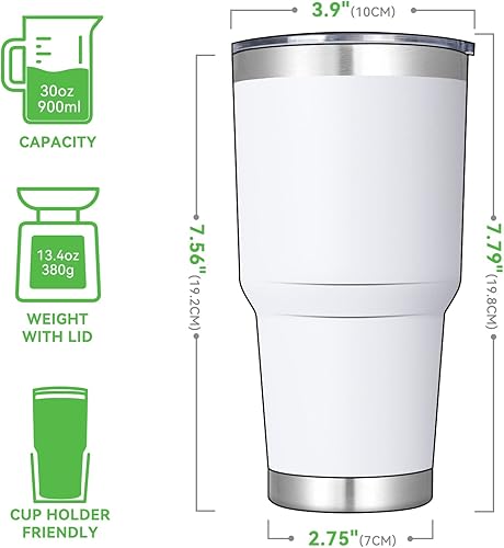 Vista 75 de DOMICARE Vaso de 30 oz con tapa y pajita, vasos de acero inoxidable a granel, aislado al vacío de doble pared, taza para café de viaje, vaso