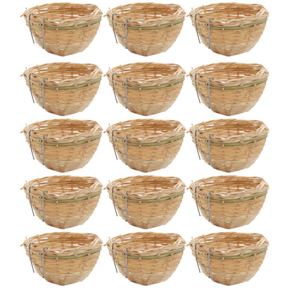 Baoblaze Multicolor 15X Handmade Bamboo Wicker Canary Nest Pans For Cage Hanging
