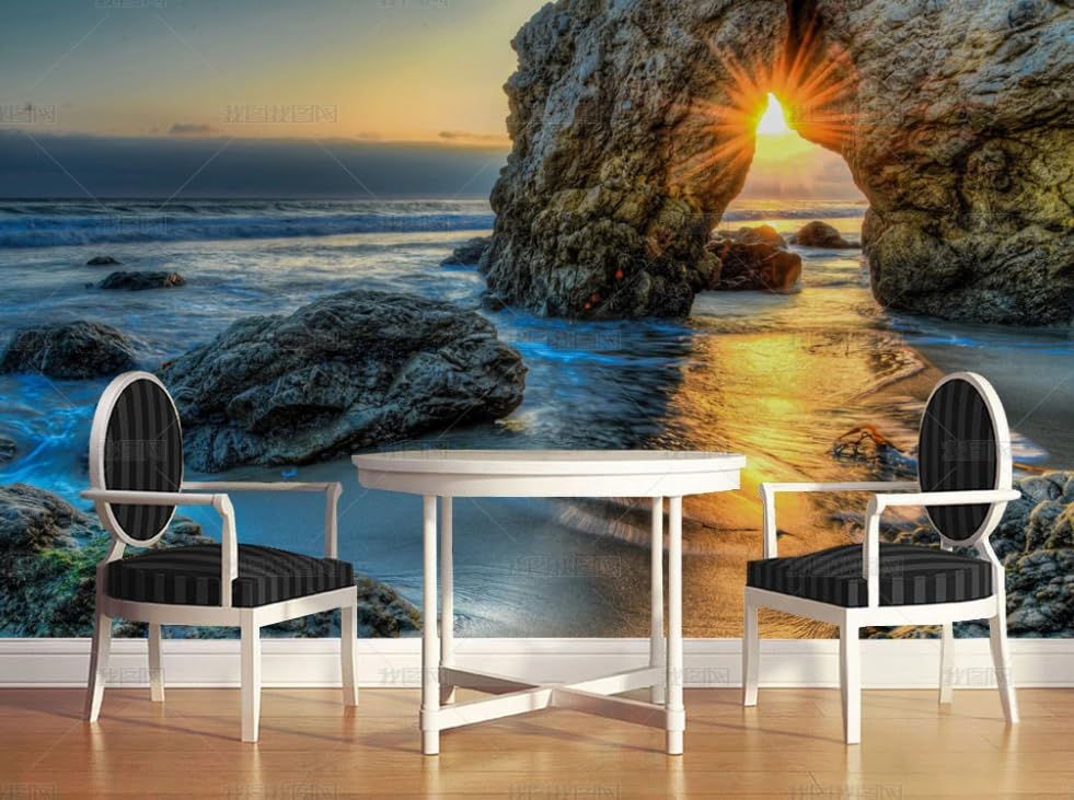 Papier Peint Intissé Mer au Coucher de Soleil 250x175 cm pour Décoration Salon