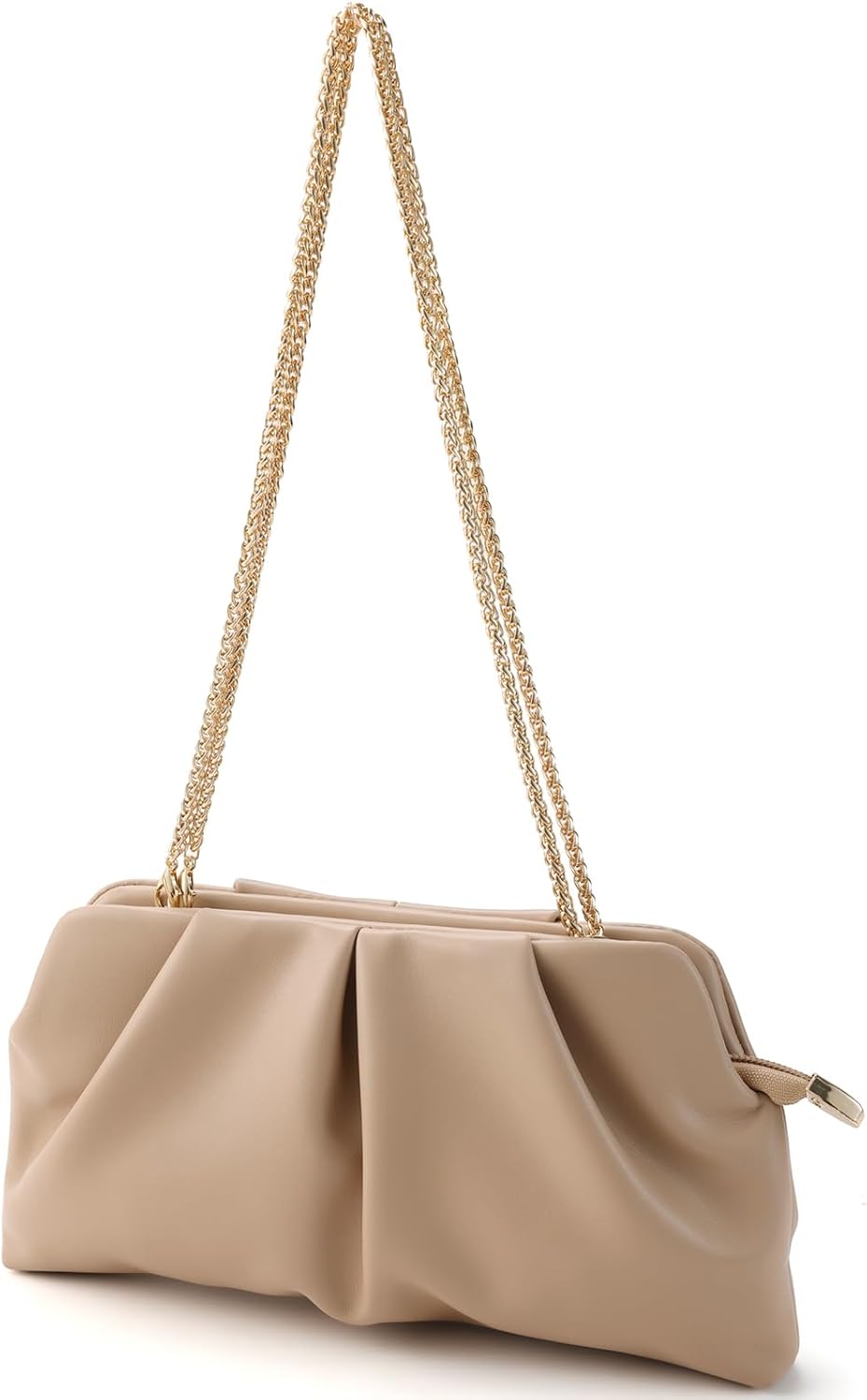 Women Clutch Bag Dressy Formal Handbag Pleated PU Clutch Purse Detachable Chain Crossbody Bag - Image 3