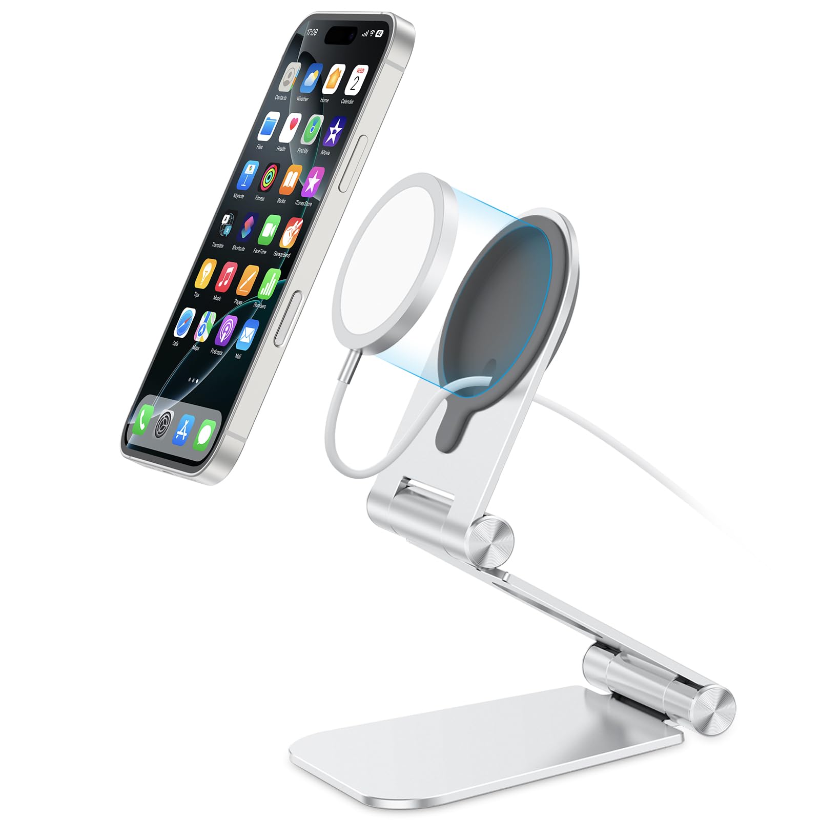 OMOTON Stand for MagSafe Charger, Foldable Phone Stand Holder for MagSafe Accessories， Compatible with iPhone 16/15/14/13/12 Pro Max/Pro, [Charger for