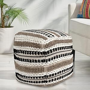 EFTILE HOME Unstuffed Pouf Ottoman Cover, 18x18x18 inch Boho Tufted Textured Square Pouf Cover, Storage Ottoman for Living Room, Bedroom, Patio, Braided Handwoven Cover for Cube Foot Rest