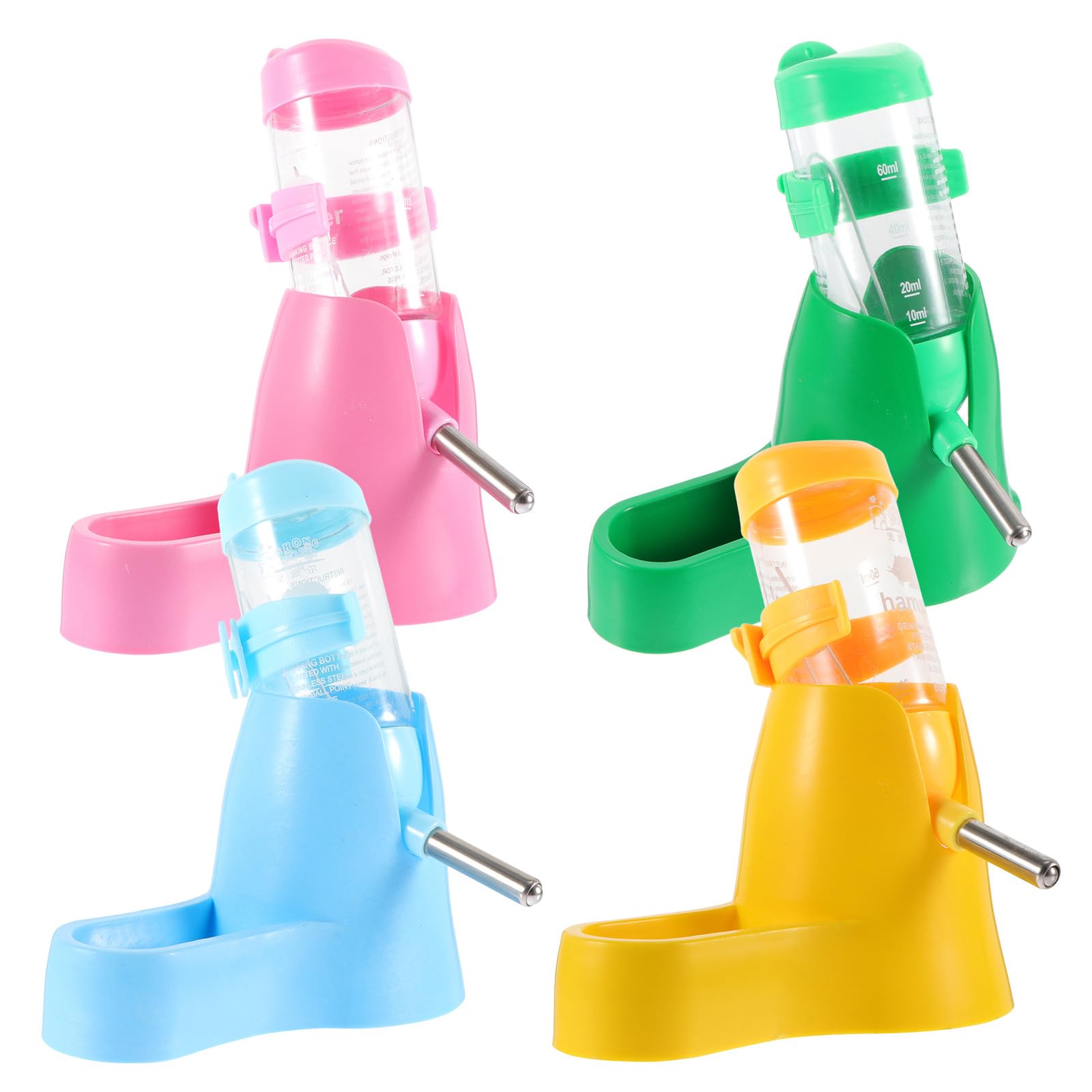 Comedero Automático para Hámster con Botella de Agua 4piezas Plástico | Doble Uso, Base con Soporte Incluida, Limpieza Sencilla y Funcionamiento Silencioso para Aves y Roedores