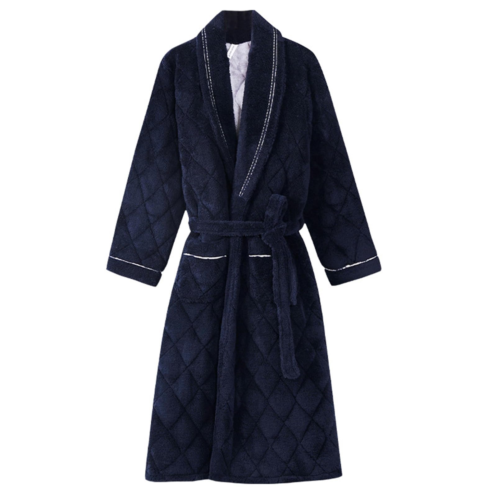 Bademantel für Herren, Herren-Fleecebademantel mit Taschen, Marineblau, Größen L bis 3XL