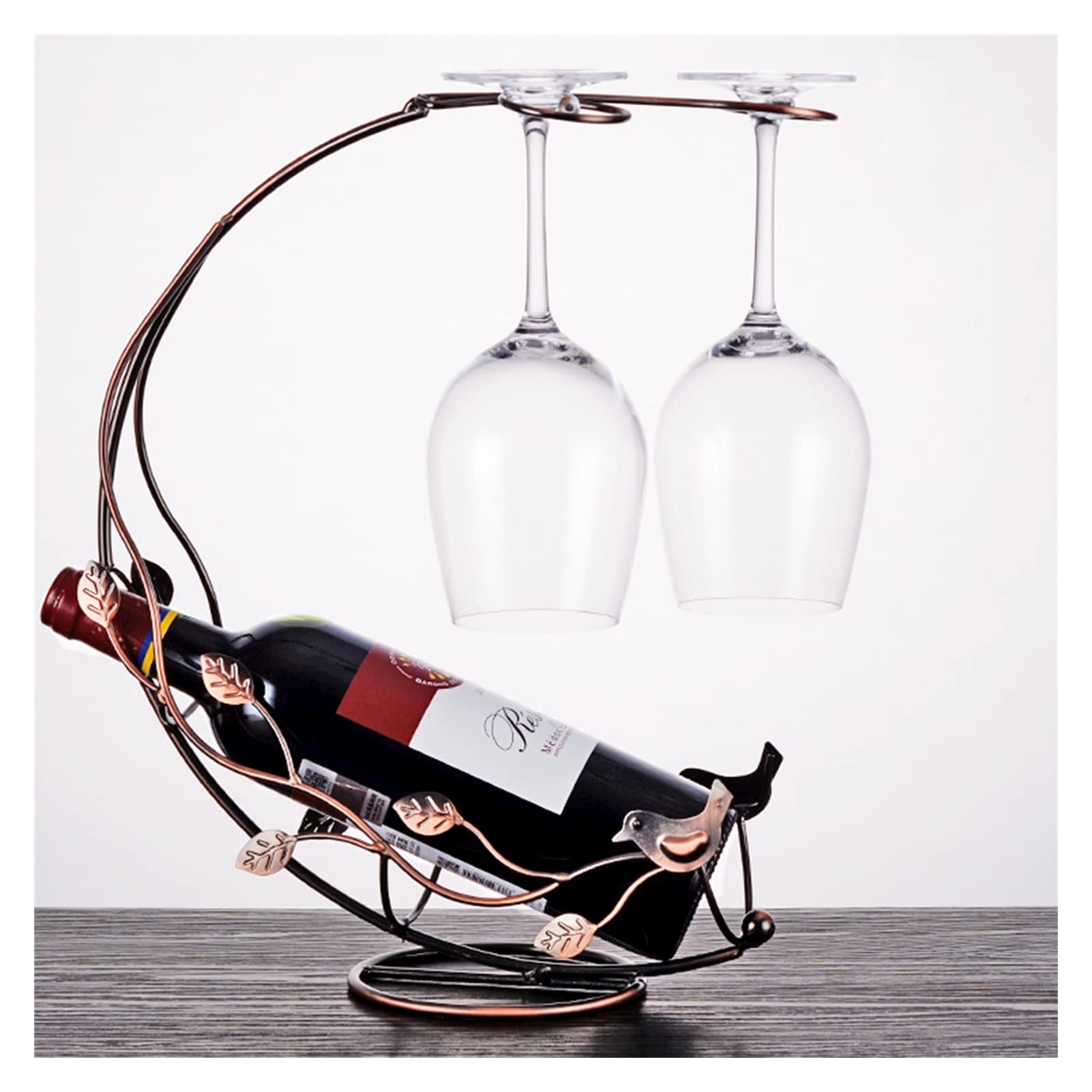 Soporte para vino Estante para vino de vid de árbol con portavasos Estante para vino de hierro forjado Soporte para mesa de una sola botella Artículos de mobiliario creativo Exhibición Organizador de