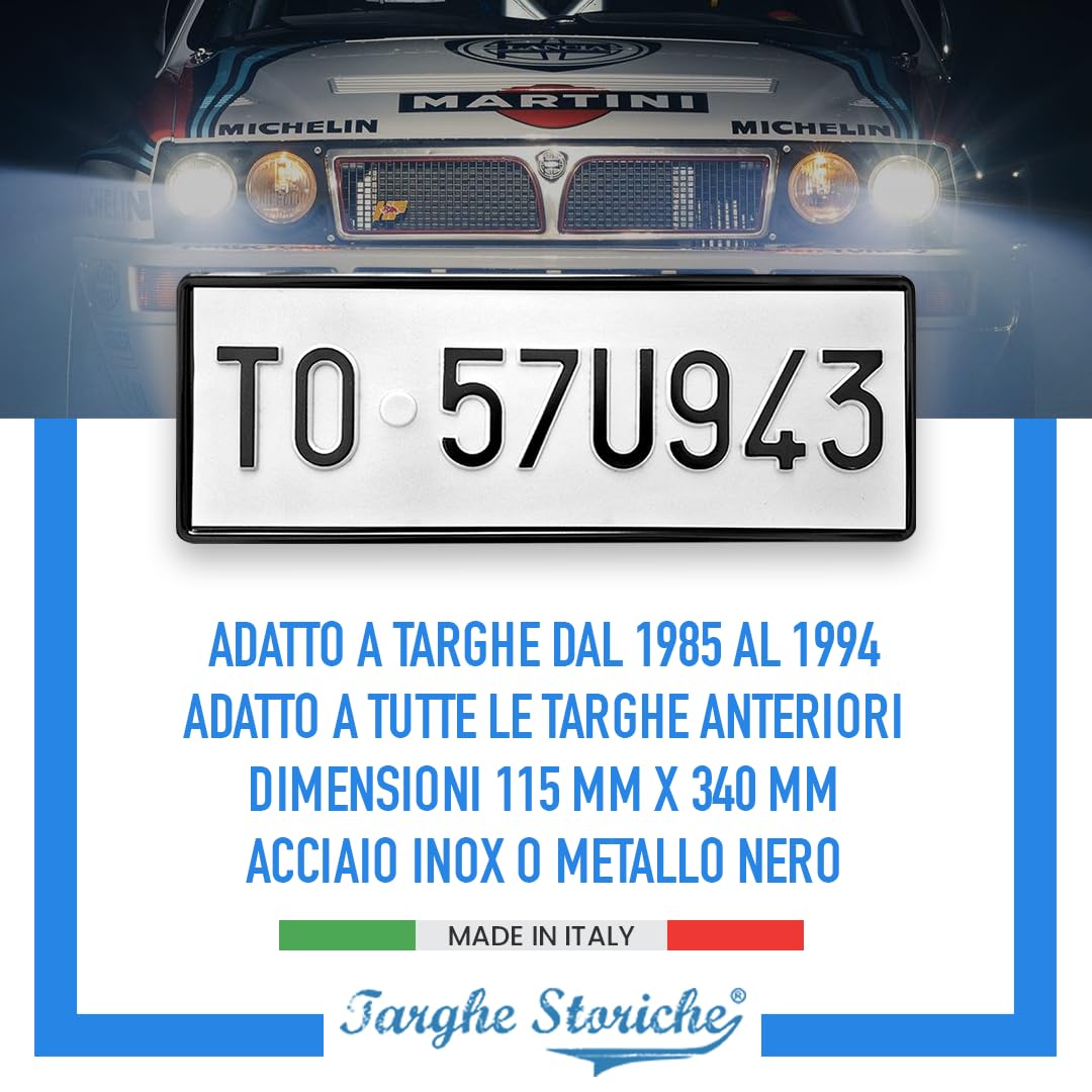Targhe Storiche -Portatarga Anteriore Auto Epoca dal 1985 al 1997, Progettato per Auto Classiche d’Epoca, Made in Italy [Metallo Nero]