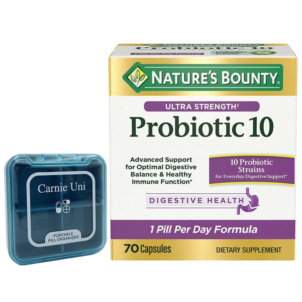 NB PROBTC Nature Probiotic 10, Ultra Strength Daily Probiotic Supplement, 70 Capsules + Bundle with Carnie Portable-Case