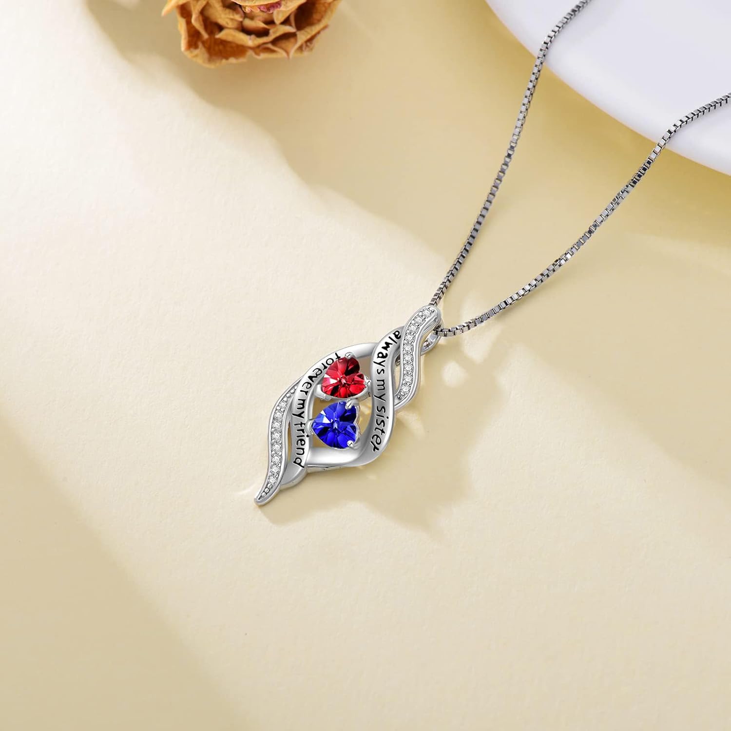 Sister Necklaces Sister Birthday Gifts for Sisters Always My Sisters Forever My Friend Necklace Double Birthstone Necklaces Gift from Sis Anniversary Birthday Gifts for Women - Image 6