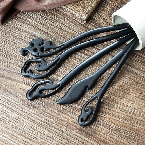 20PCS Wooden Hair Sticks, Chinese Hair Pins for Women, Black Japanese Chignon Hair Chopsticks, Classic Wooden Hair Pins for Buns Hair Accessories for Women Gifts - Thumbnail 3