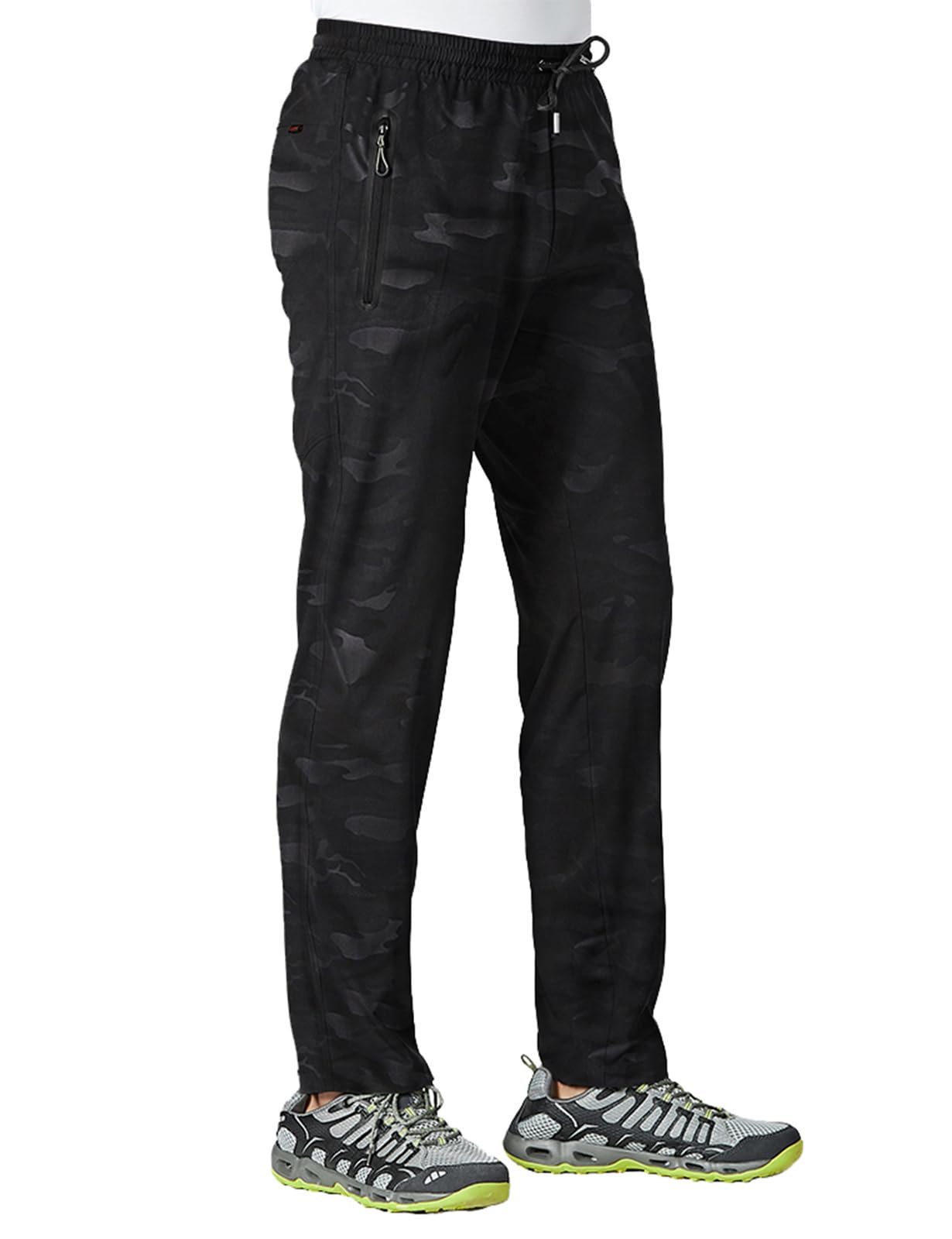 TBMPOY Men's Lightweight Hiking Travel Pants Athletic Outdoor Sports Elastic Waist Water Resistant Sweatpants 2 Pockets