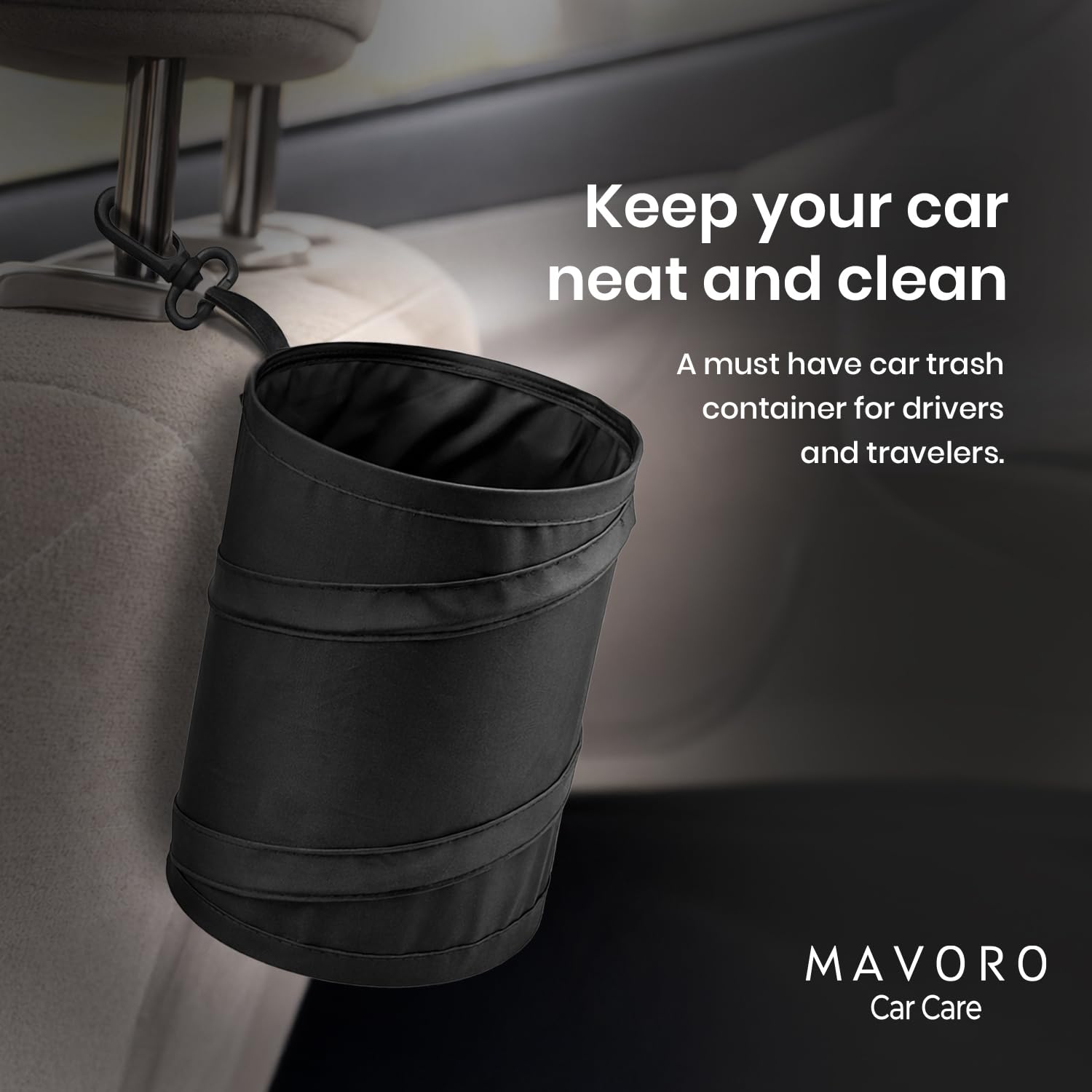 Mavoro 1 Pack, 1 Gallon Car Trash Can | Waterproof Collapsible Pop-Up Car Bin (1 Pack, 1 gal)