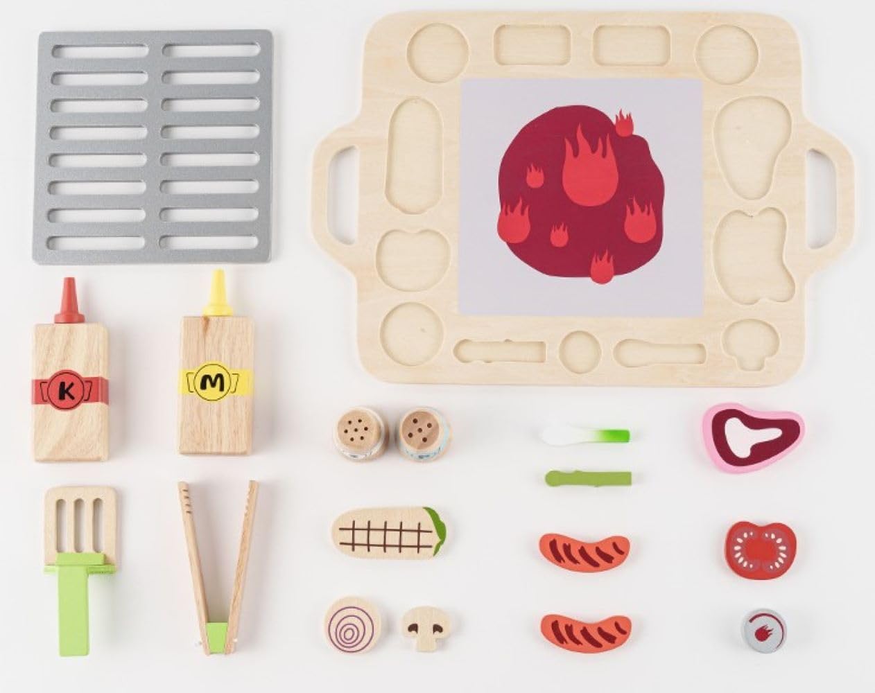 Wooden Kitchen Sets for Kids,Pretend Cooking Food Playset-BBQ Grill Toy with Food & Kitchen Toy Accessories,Wooden Play Food Barbecue Toys for 3 4 5 6 Year Old Boys&Girls,Pretend Playset for Kids 3-5