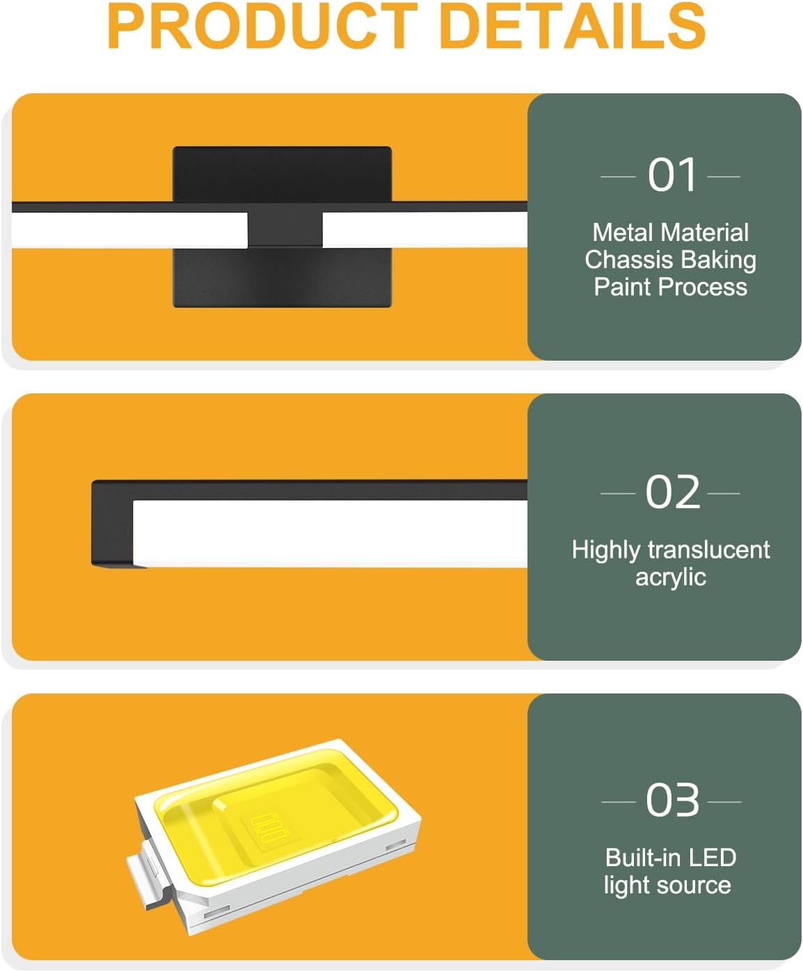 OKELI 24 Inch LED Light Fixture, 16W 6000K Dimmable Black Vanity Lights, Modern Bathroom Lighting Over Mirror - Cool White - Indoor Matte Black Dimmable