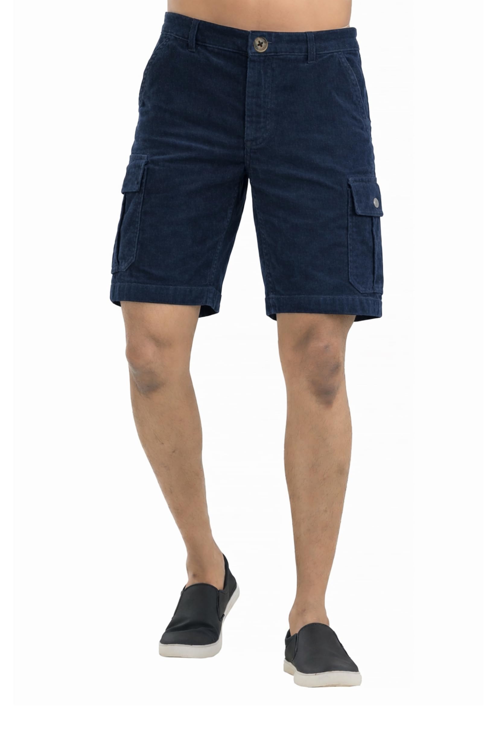 Men's Dark Navy Corduroy Regular Fit Cargo Shorts-image-0