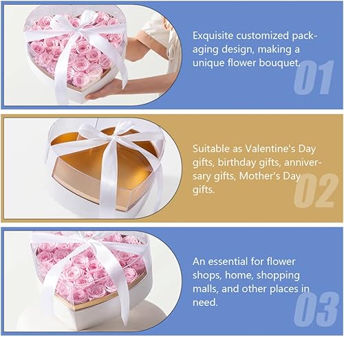 Miniatura 2 de NUOBESTY Caja de acrílico con forma de corazón, caja de regalo para el día de San Valentín, lazo con lazo y flores, soporte para arreglos florales