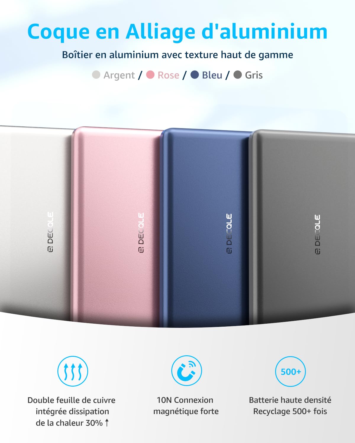“Air” Batterie Externe Magnétique sans Fil Ultra Mince 5000mAh, Compatible avec MagSafe, Coque Rechargeable Batterie Externe, Uniquement pour Les Séries iPhone 17/16/15/14/13/12 (Gris)