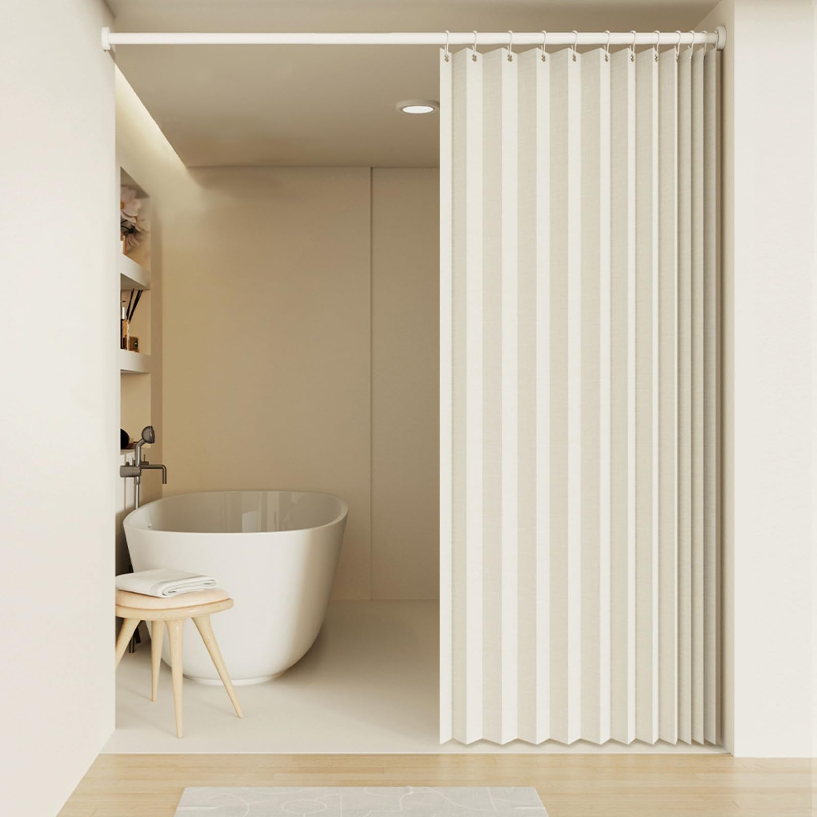 Tenda da doccia, impermeabile, pieghevole, in tessuto spesso e resistente, per bagno, 183 x 183 cm (larghezza x altezza), beige