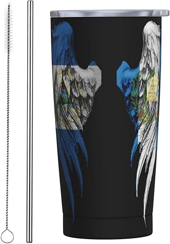 Funny Wings - Taza de acero inoxidable con diseño de bandera de Nicaragua y Guatemala, taza de agua de acero inoxidable 304 con pajita, 20 onzas, disponible en Yaxa Guatemala