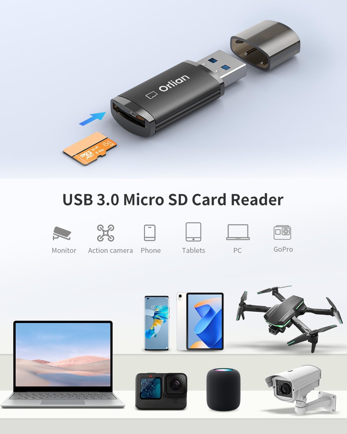 Paquete de 10 lectores de tarjetas micro SD USB 3.0, adaptador de tarjeta de velocidad de 5 Gbps compatible con Windows, Mac MacBook Pro/Air, iPhone 15 Pro/Max, Android y más, negro (tarjeta micro SD