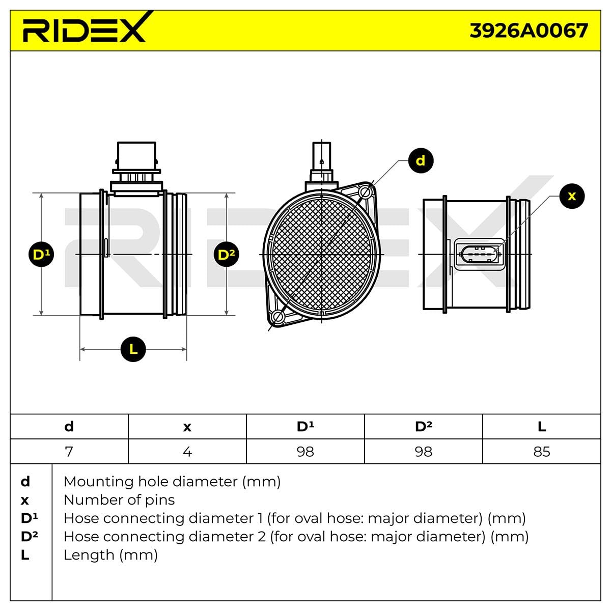 RIDEX 3926A0067 Debimetro elettrico Compatibilità con BMW 3 Sedan E90