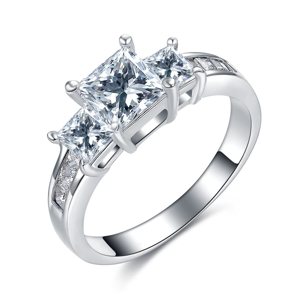 UMODE 3 Pieces Princess Cut Clear Cubic Zirconia Diamond Wedding Engagement Ring